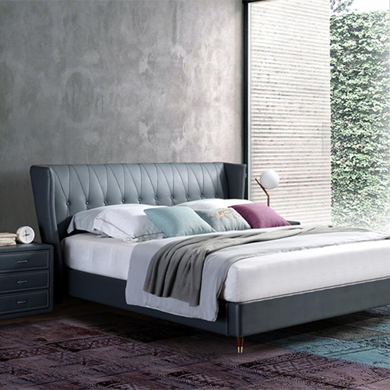 سرير من الخشب الصلب مغلف بالجلد بالكامل